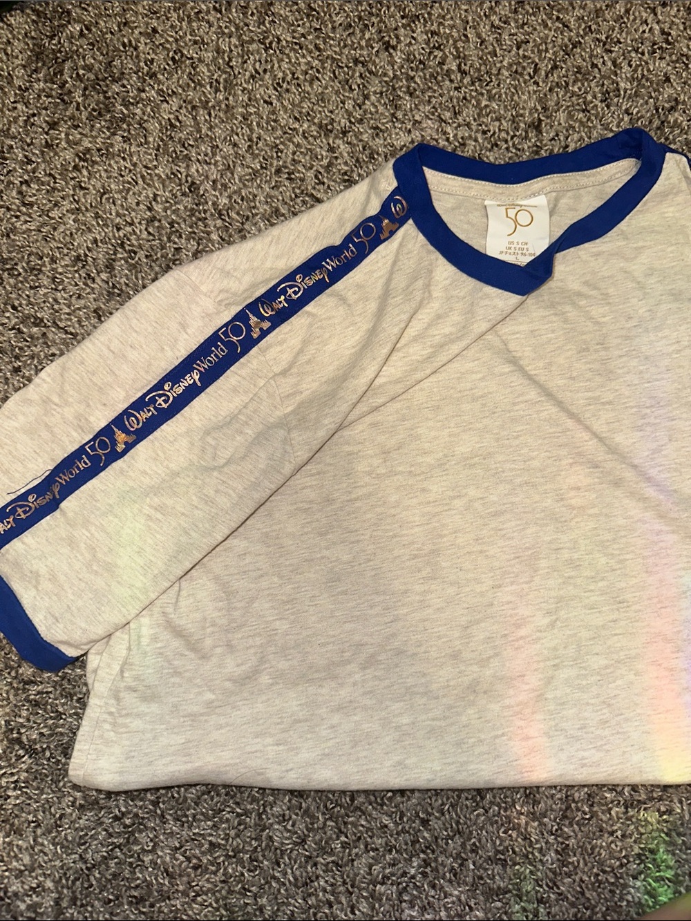 Disney World 50th Anniversary Women’s Heathered Tee with Blue Trim